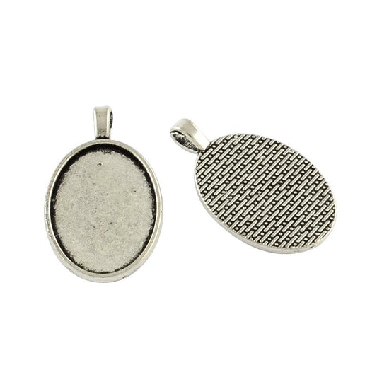 1.5 Inch Tibetan Style Zinc Alloy Oval Pendant Cabochons Settings Antique Silver - Silver / Oval / 10 Pcs