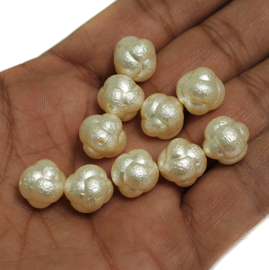 20 Pcs, 13x12mm Off White Pearl Coated Acrylic Beads - Off White / Acrylic