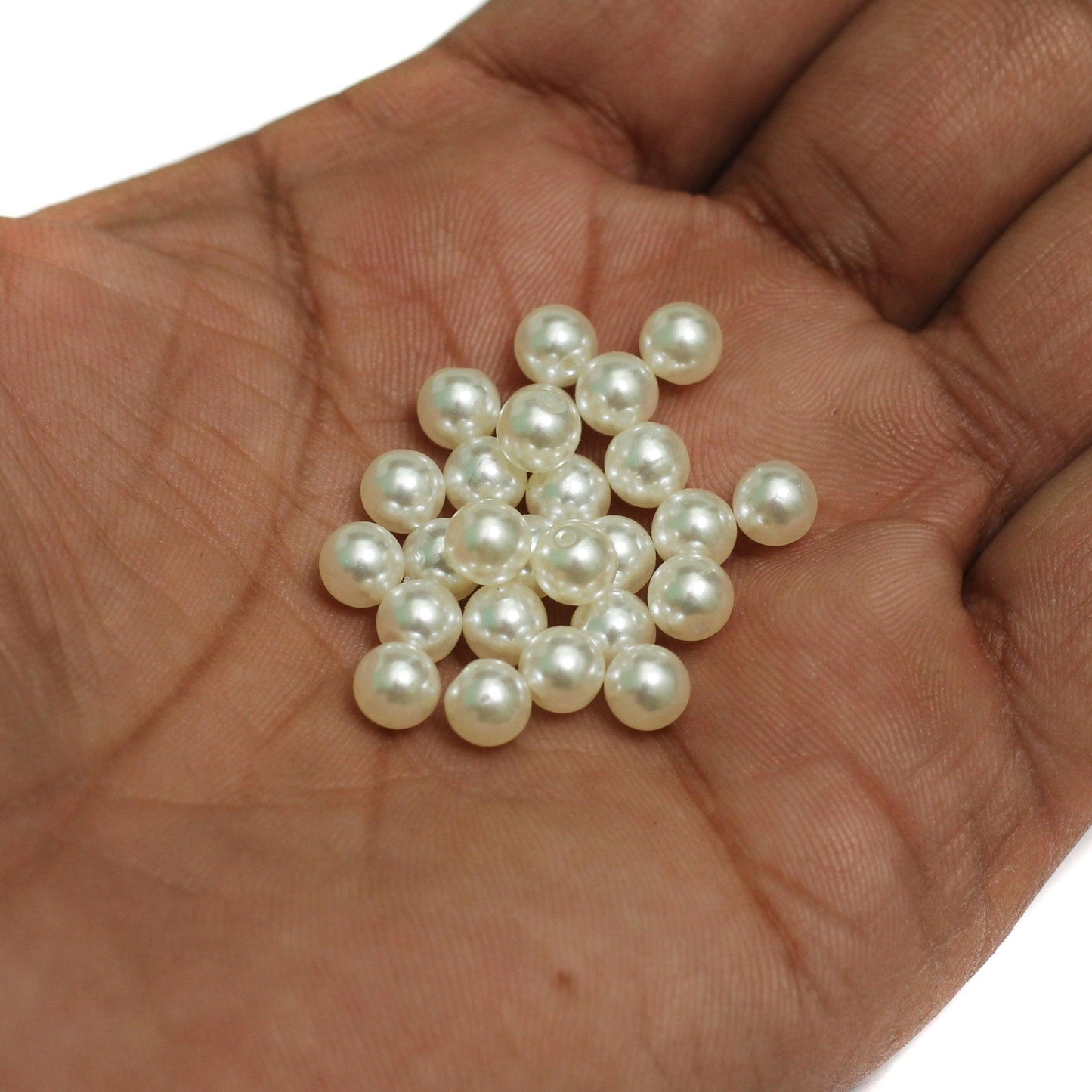 White Pearl Acrylic Beads One Side Hole - White / 6mm / 50 Pcs
