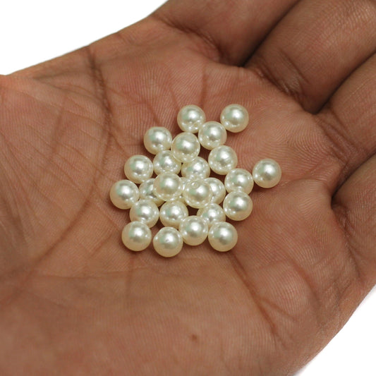 White Pearl Acrylic Beads One Side Hole - White / 6mm / 50 Pcs
