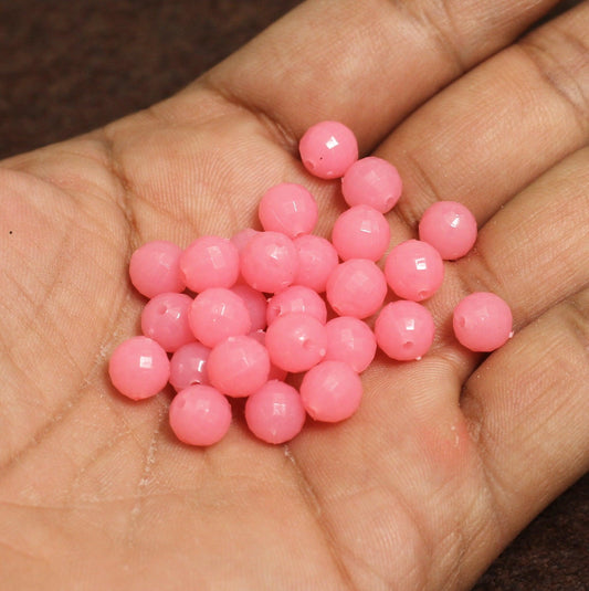 7mm Round Faceted Acrylic Beads - Pink / 100 gm / Round