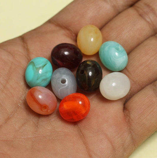 15x12mm Multi Oval Acrylic Beads - 10 [ Rs 10 / Piece ] / Acrylic / MultiColor