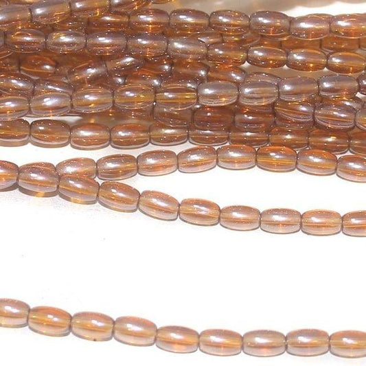 brown luster trans glass oval beads 7x4mm 12 Strings - Brown / Glass / Oval