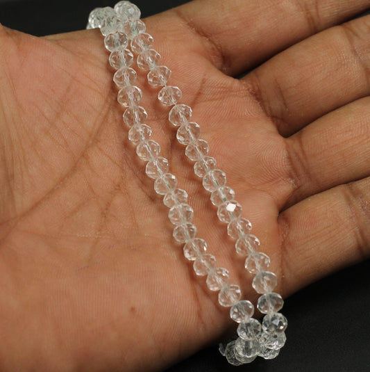 6x5mm Clear Faceted Crystal Rondelle Beads - White / 1 String / Rondelle