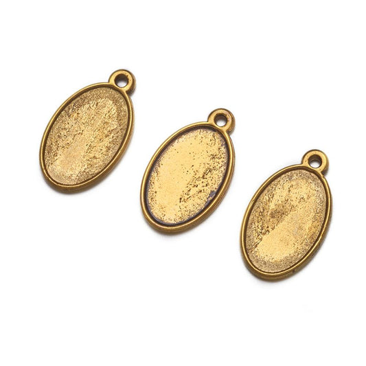 1 Inch Tibetan Style Pendant Cabochon Settings Oval Two sides are the same Antique Golden - Golden / Oval / 10 Pcs
