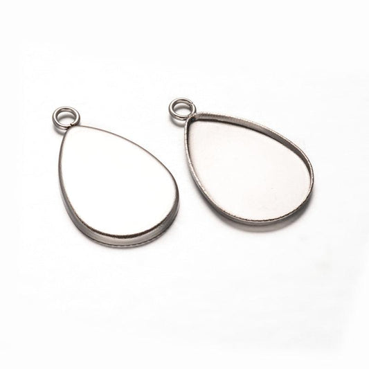 1 Inch 201 Stainless Steel Pendant Teardrop Cabochon Settings - Silver / Drop / 10 Pcs [ Rs 20.5 / Piece ]