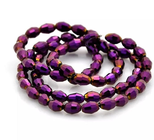 6x8mm Faceted Crystal Metallic Oval Beads - Oval / 1 String / Blue