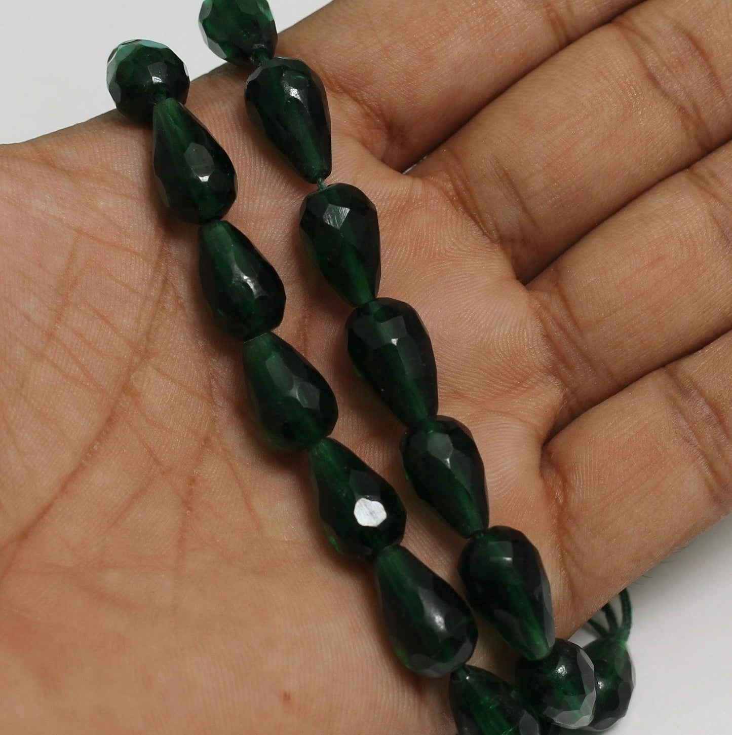 24+Pcs, 14x9mm Green Glass Faceted Crystal Drop Beads - Green / 14mm / Drop