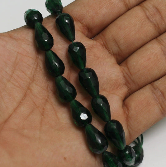 24+Pcs, 14x9mm Green Glass Faceted Crystal Drop Beads - Green / 14mm / Drop