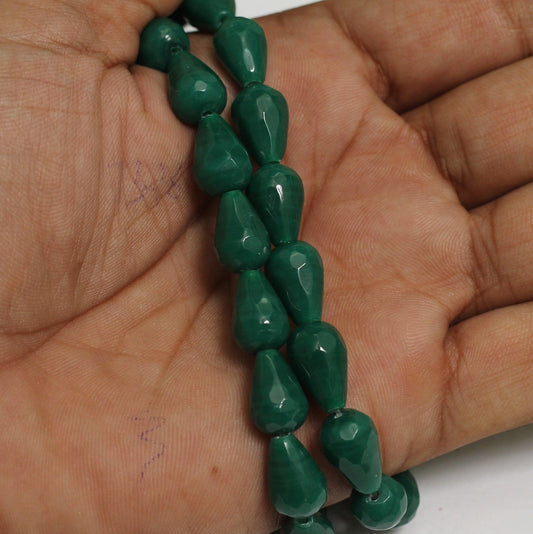 24+Pcs, 13x9mm Green Glass Faceted Crystal Drop Beads - Green / 13mm / Drop
