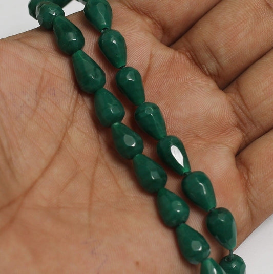 24+Pcs, 10x7mm Green Glass Faceted Crystal Drop Beads - Green / 10mm / Drop