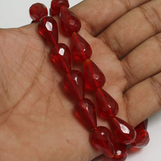 24+Pcs, 17x11mm Red Glass Faceted Crystal Drop Beads - Red / 17mm / Drop