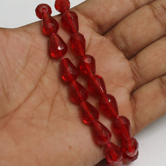 23+Pcs, 12x9mm Red Glass Faceted Crystal Drop Beads - Red / 12mm / Drop