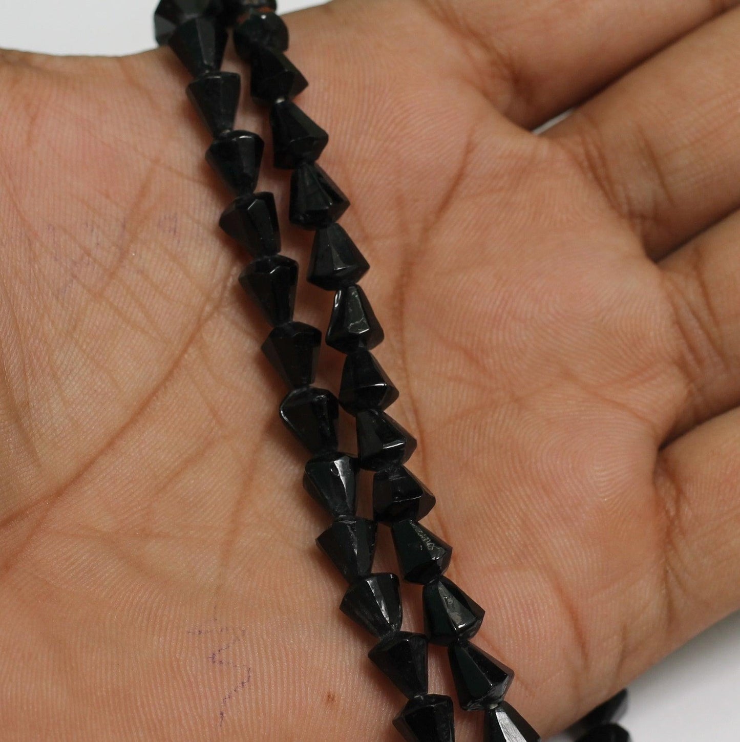 100+Pcs, 7x6mm Black Glass Faceted Crystal Cone Beads - Black / 7mm / Cone