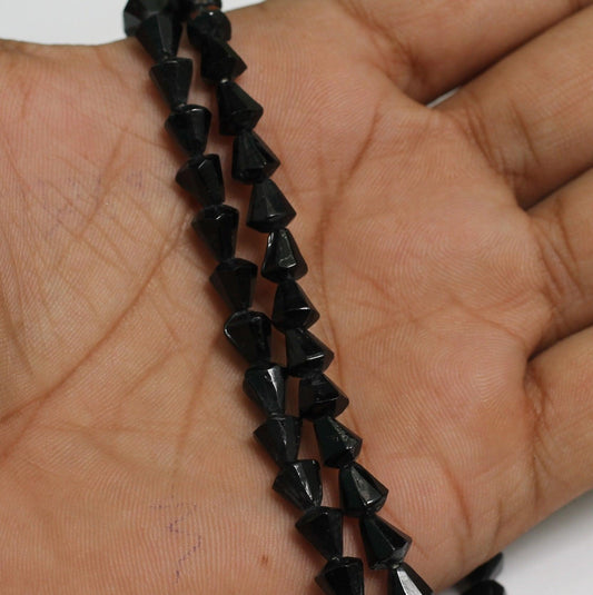 100+Pcs, 7x6mm Black Glass Faceted Crystal Cone Beads - Black / 7mm / Cone