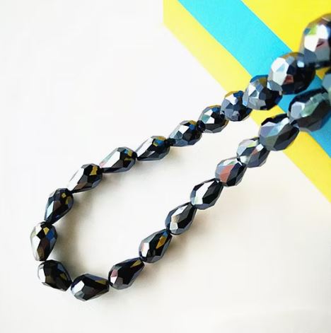 6x8mm Faceted Crystal Drop Beads - Grey / Drop / 1 String