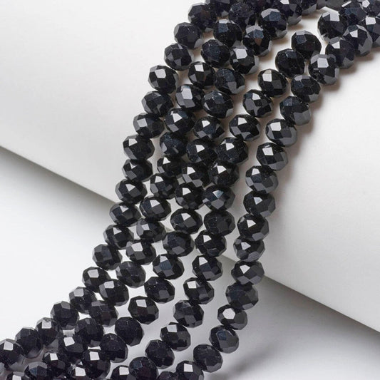 1 String, 6mm Black Glass Crystal Beads Rondelle - Black / 1 String / Rondelle