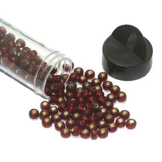 240 Pcs, 5mm Preciosa Seed Beads Silver Line Red 4`0 - Glass / 4`0 / Silver Line