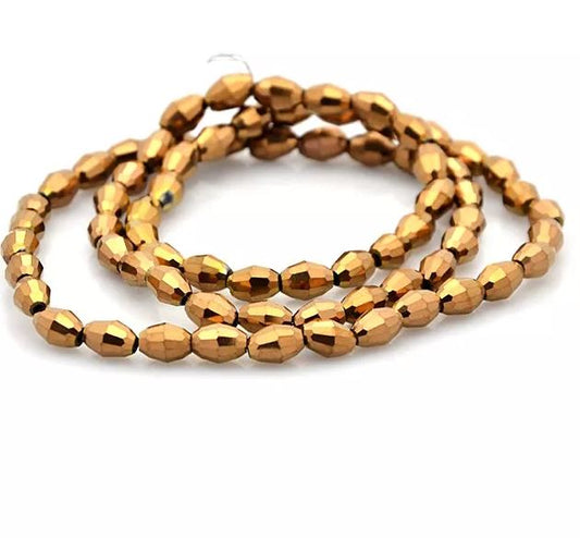4x6mm Faceted Crystal Oval Metallic Beads - Oval / 1 String / Golden