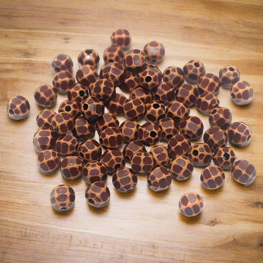 100 Gm Acrylic Wooden Finish Football Beads Brown 5 mm - Brown / Acrylic / Round