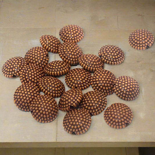 100 Gm Acrylic Wooden Finish Disc Beads Brown 11x6 mm - Brown / Acrylic / Disc