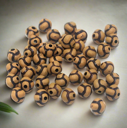 100 Gm Acrylic Wooden Finish Round Beads Brown 6 mm - Brown / Acrylic / Round