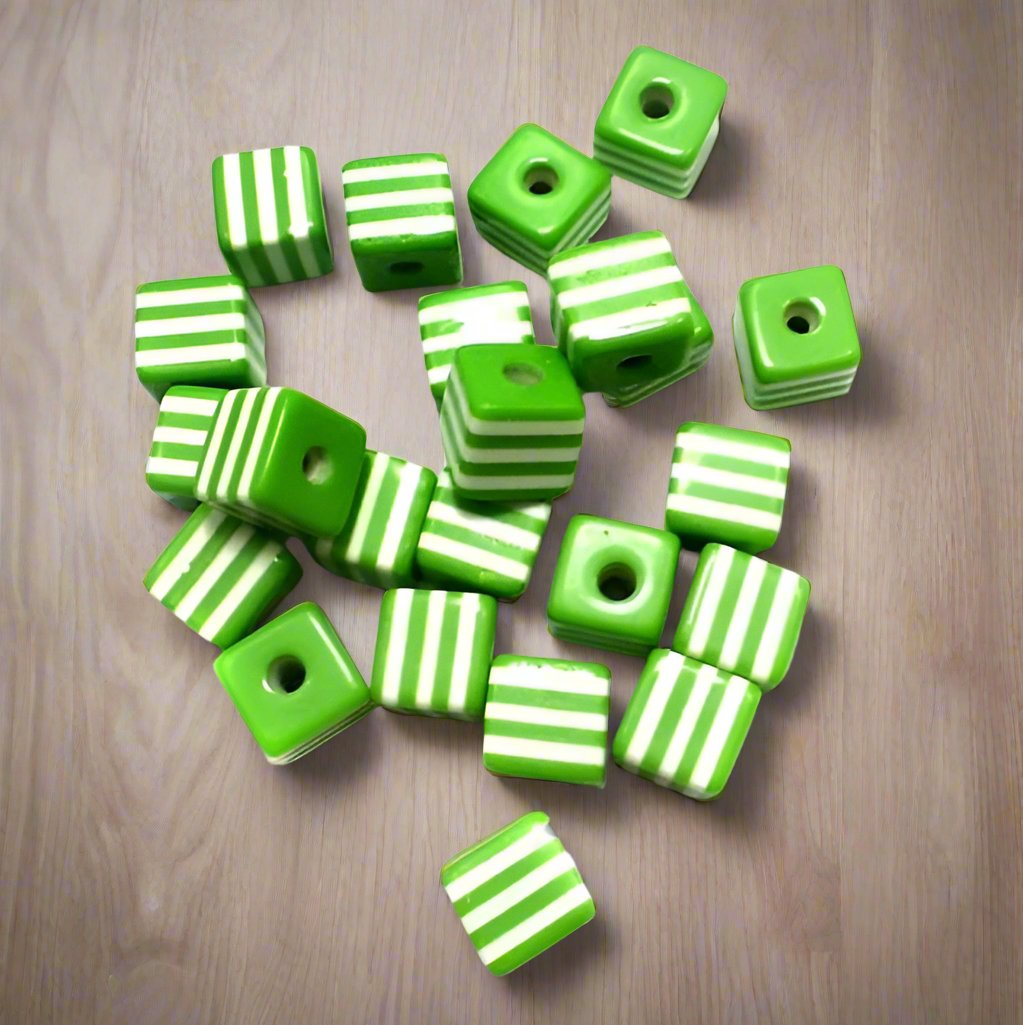 50 Acrylic Polymer Beads Cube 9 mm - Green / Acrylic / Cube