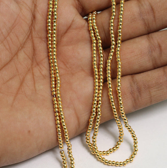 1 String, Acrylic Golden Japanese Pearls Beads - Golden / 2mm / Round
