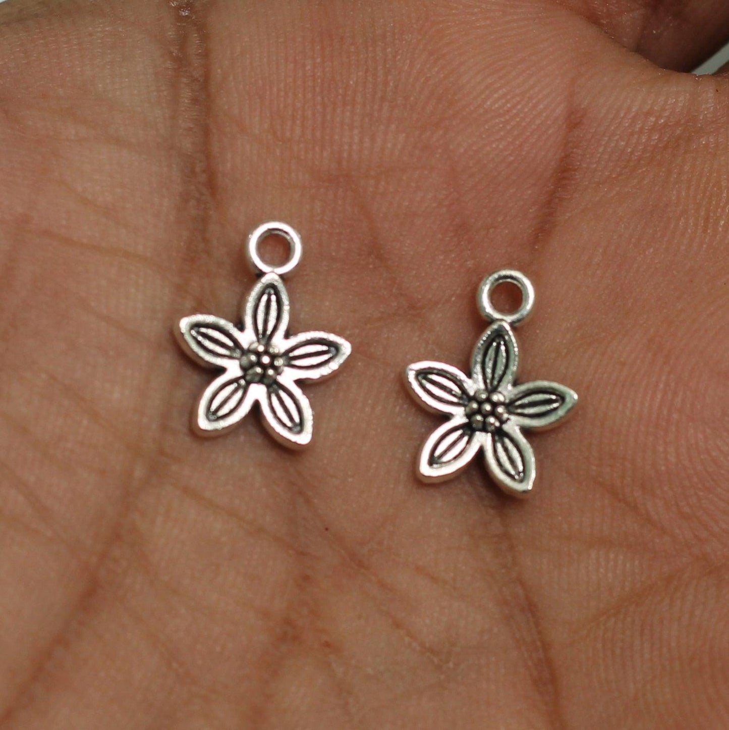 10mm Flower German Silver Charms - 10 Pcs [ Rs 6.5 / Piece ]