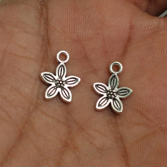 10mm Flower German Silver Charms - 10 Pcs [ Rs 6.5 / Piece ]