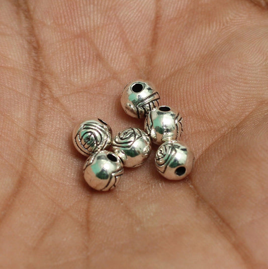 6mm German Silver Round Beads - 10 Pcs [ Rs 7.5 / Piece ] / Silver / German Silver