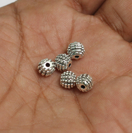 6mm German Silver Round Beads - 10 Pcs [ Rs 8.5 / Piece ] / Silver / 6mm
