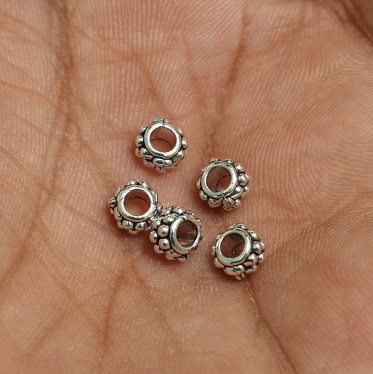 4x6mm German Silver Beads - 10 Pcs [ Rs 7.5 / Piece ] / Silver / 4mm