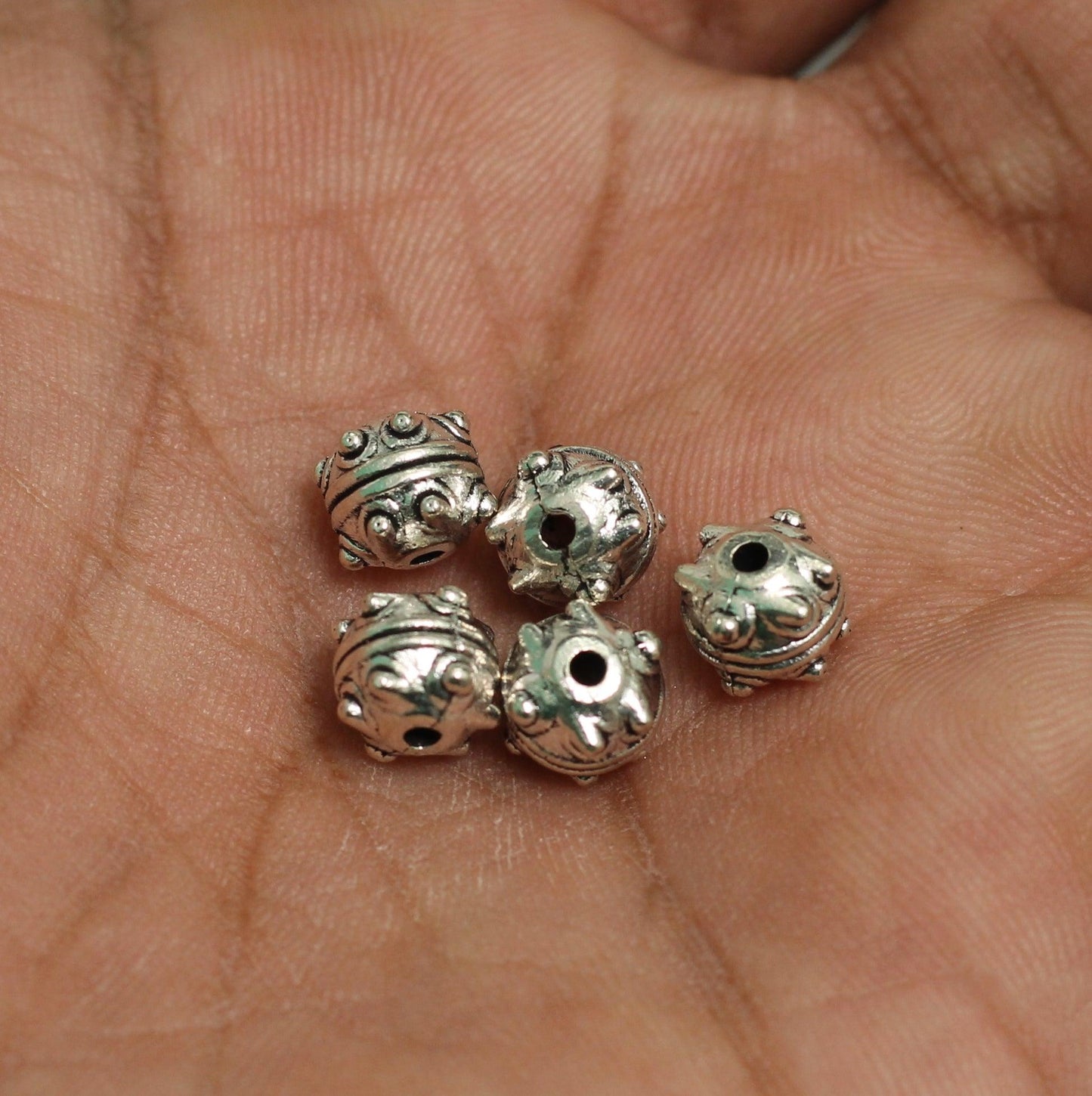 7mm German Silver Beads - 10 Pcs [ Rs 8.5 / Piece ] / Silver / 7mm