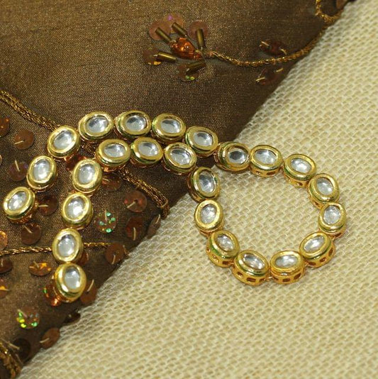 25 Pcs, 10x8mm Golden Meenakari Kundan Kadi Chain Golden - Golden / Kundan / Oval