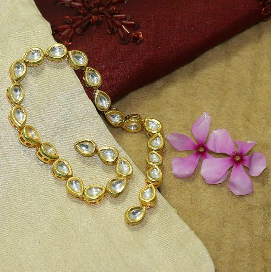 25 Pcs, 10x8mm Golden Meenakari Kundan Kadi Chain Golden - Golden / Kundan / Drop