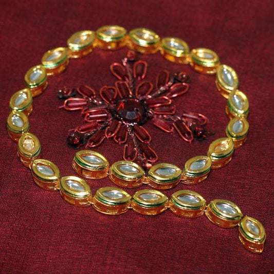 25 Pcs, 10x6mm Golden Meenakari Kundan Kadi Chain Golden - Golden / Kundan / 25 Pcs