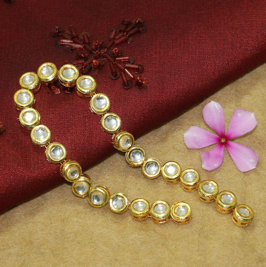 25 Pcs, 9mm Golden Meenakari Kundan Kadi Chain Golden - Golden / Kundan / Round
