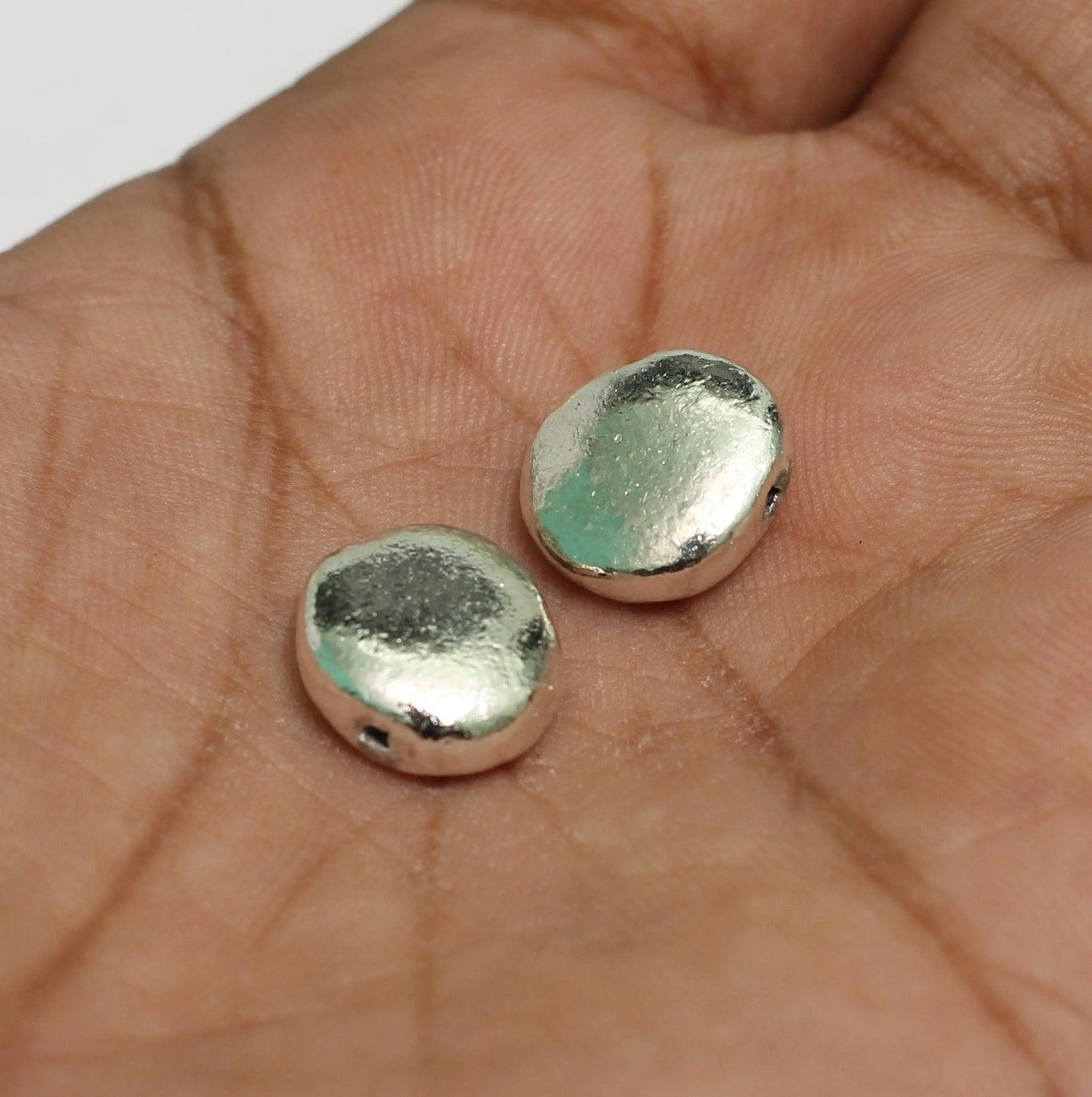 20 Pcs, 13mm Silver Disc Aluminium Beads - Silver / Disc