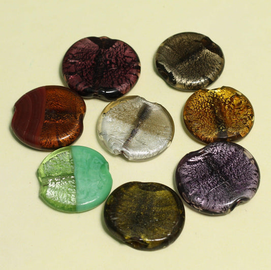 10 Pcs Glass Silver Foil Flat Round Beads, 1.5 Inch - MultiColor / Glass / Round