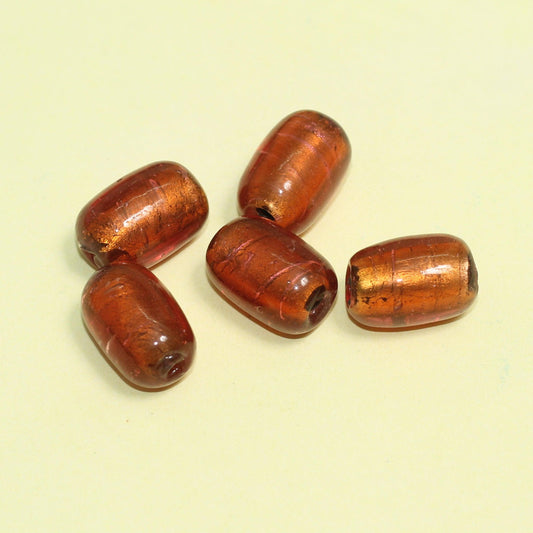 23x16mm Glass Silver Foil Oval Beads - 10 Pcs [ Rs 10 / Piece ] / Orange / Oval