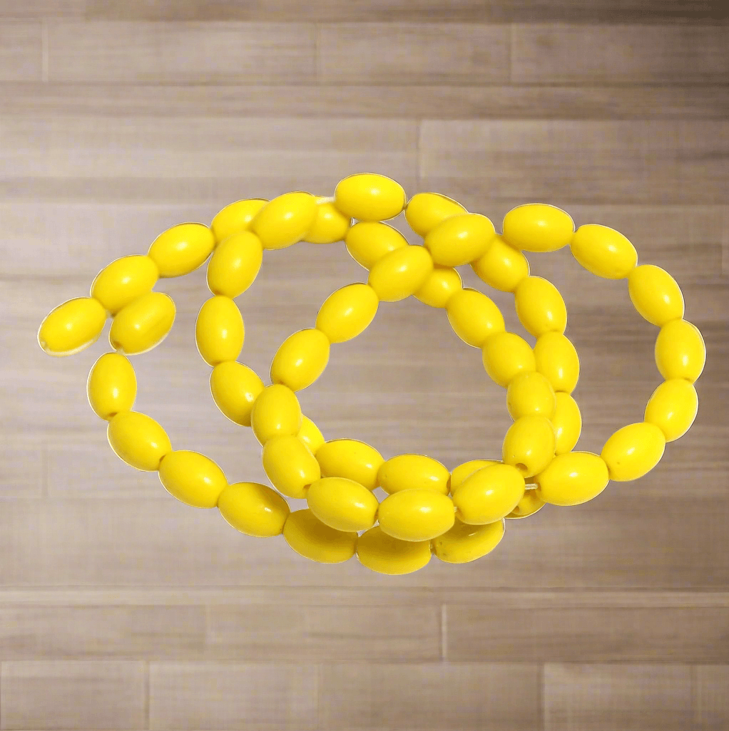 8x5mm Oval Yellow Plain Glass Beads - 2 Strings [ Rs 37.5 / String ] / Yellow / Oval