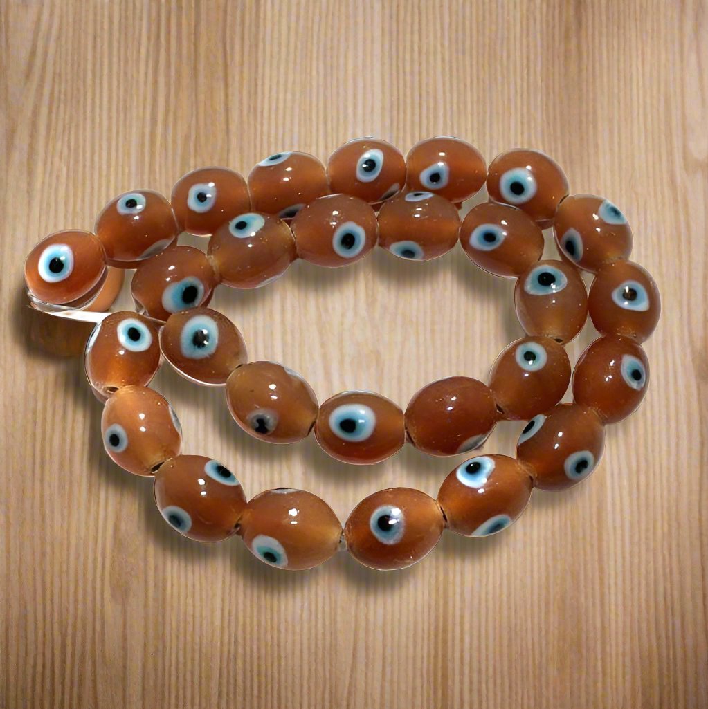1 String, 14x12mm Peach Evil Eye Glass Beads Oval - Orange / Glass / Round