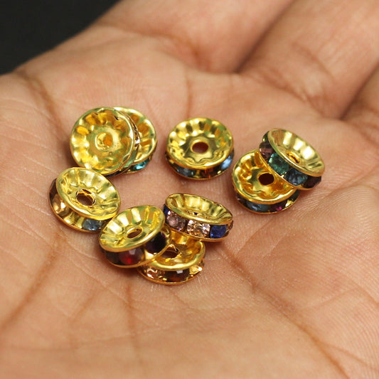 10mm Multi Rhinestone Disc Spacer Beads - MultiColor / 10mm / 50 Pcs