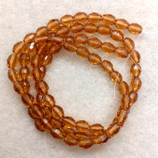 4x6mm Faceted Crystal Oval Beads - Oval / 1 String / Golden
