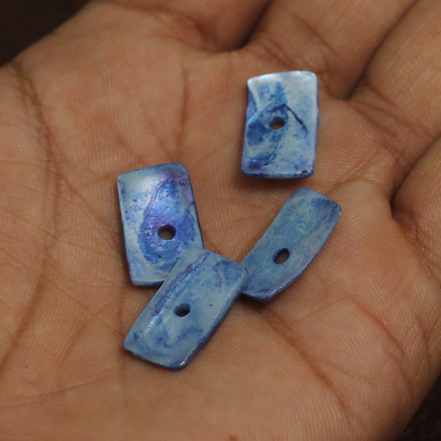 50 Pcs, 19x9mm Blue Rectangle Shell Beads - Blue / Shell