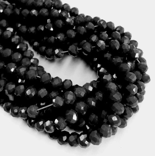 12x8mm Faceted Glass Rondelle Beads - Black / 12mm / Rondelle