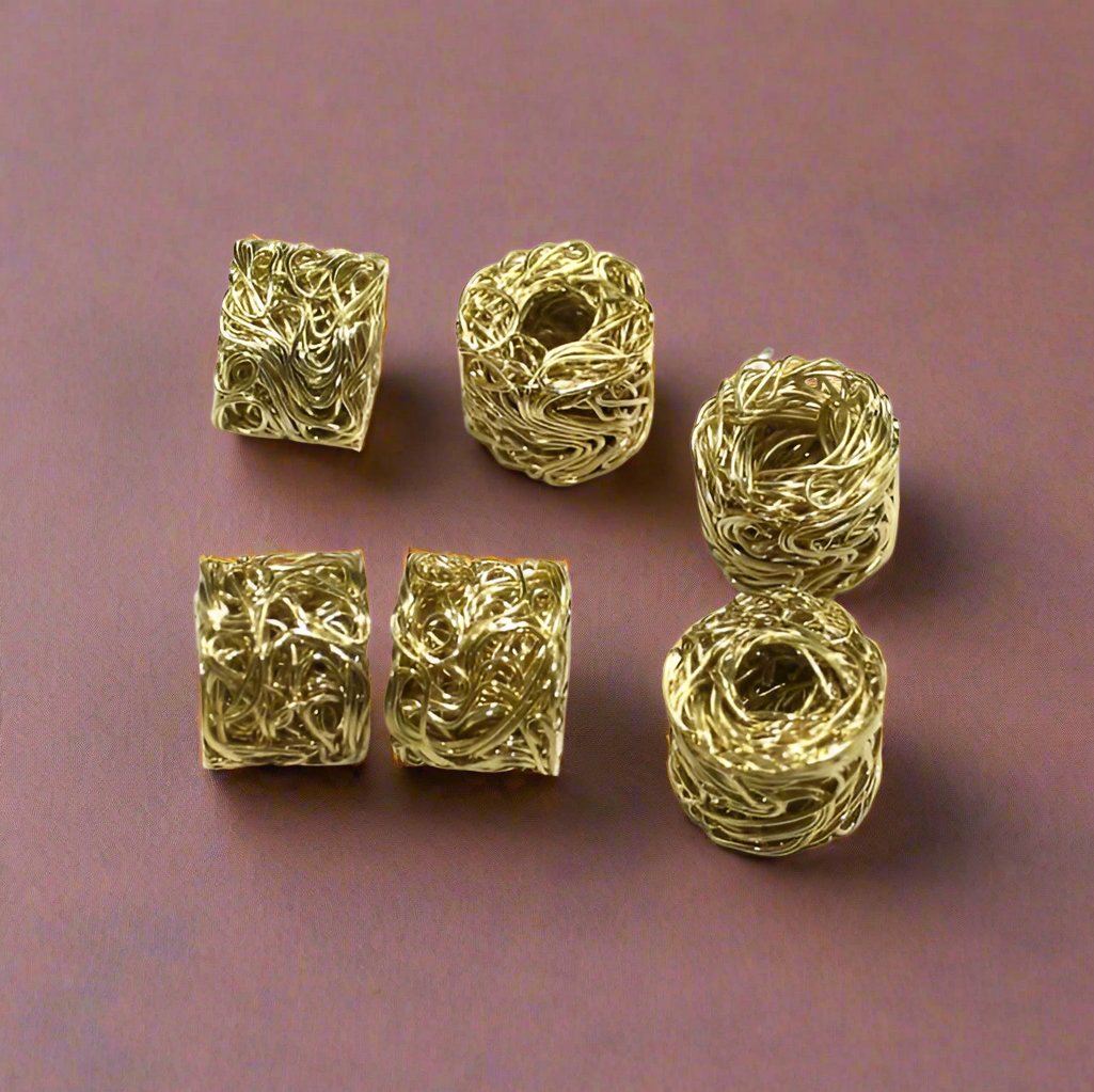 10 Pcs Wire Mesh Beads Golden 17x14mm - Golden / Iron