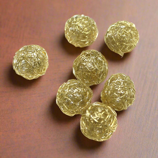 10 Pcs Wire Mesh Beads Golden 20mm - Golden / Iron