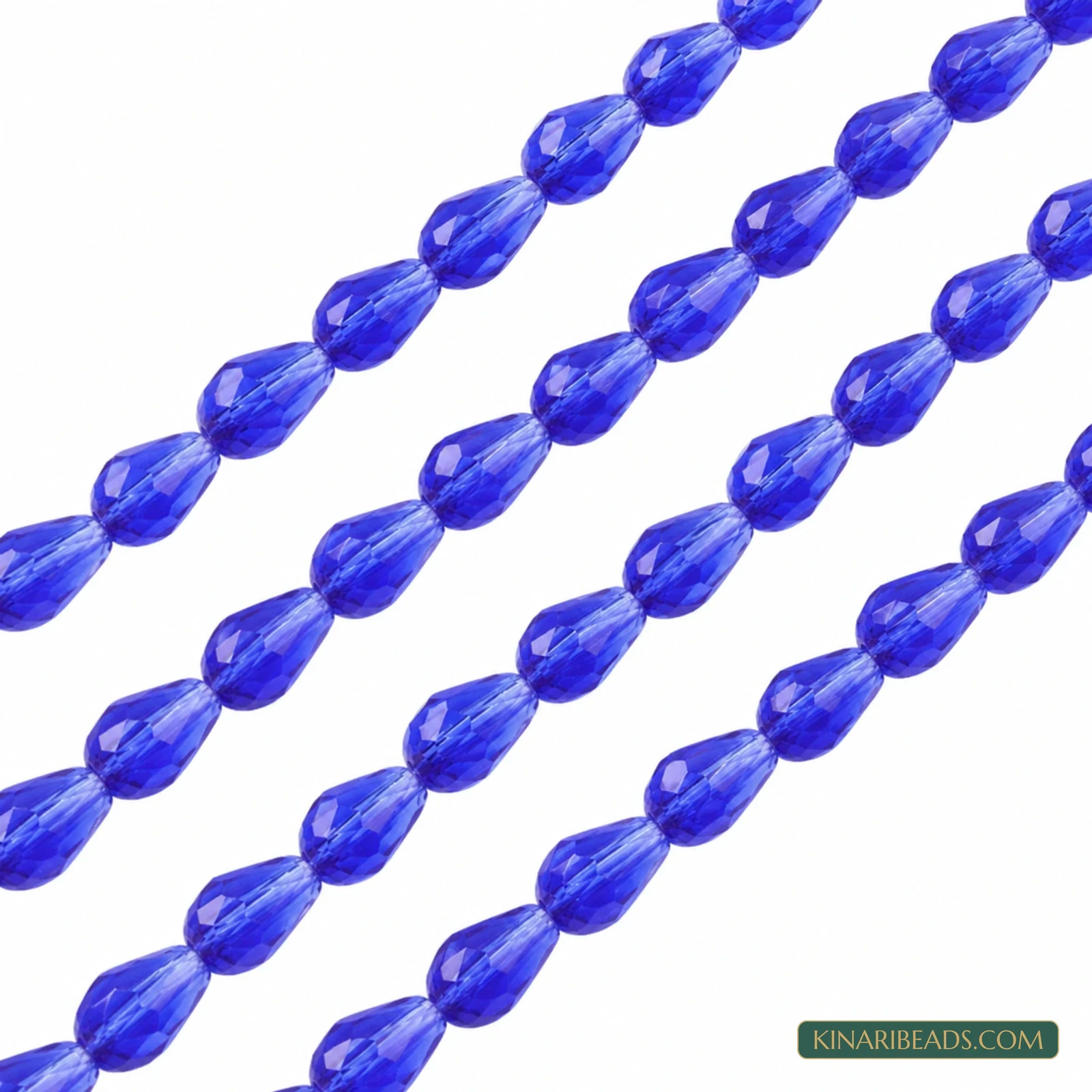6x8mm Faceted Drop Transparent Glass Beads - 20 Inch String